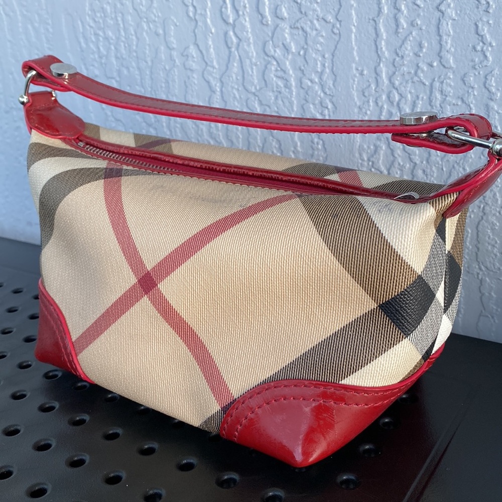 Burberry nova check red patent small hobo bag / cosmetic case